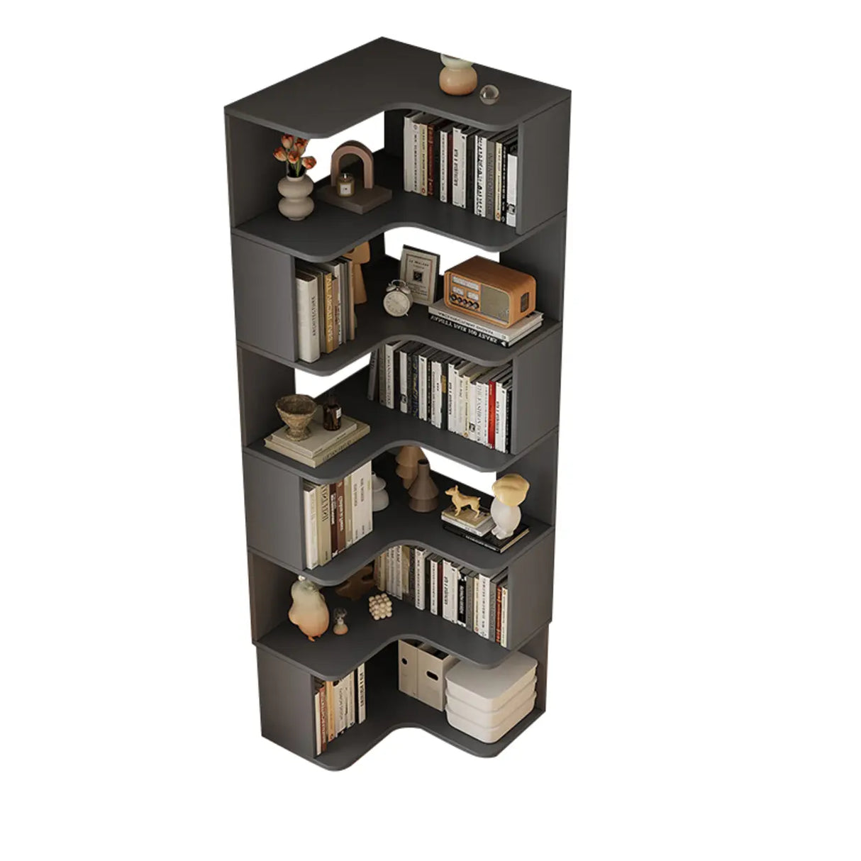 Modern Natural Wood Finish L-shape Corner Bookcase Image - 15