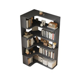 Modern Natural Wood Finish L-shape Corner Bookcase Image - 16
