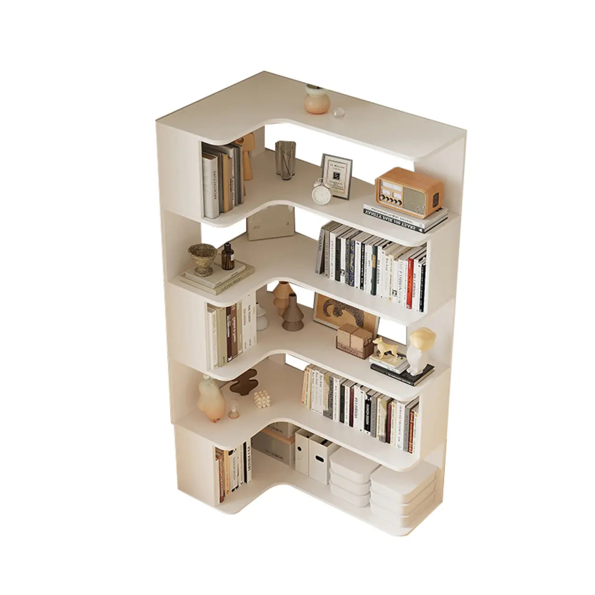 Modern Natural Wood Finish L-shape Corner Bookcase Image - 19