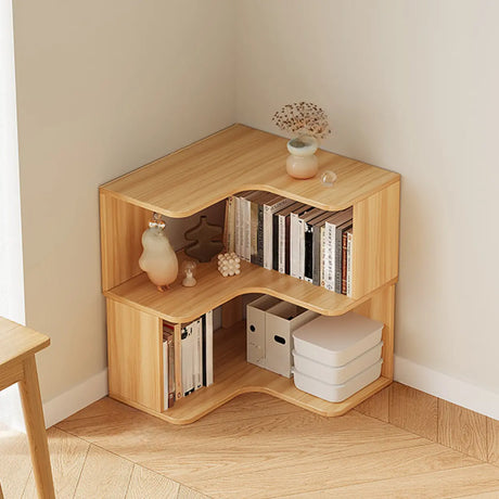 Modern Natural Wood Finish L-shape Corner Bookcase Image - 2