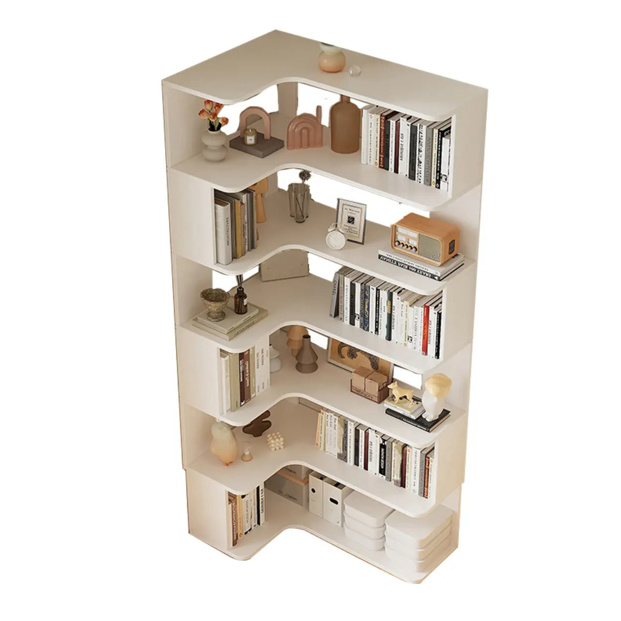 Modern Natural Wood Finish L-shape Corner Bookcase Image - 20