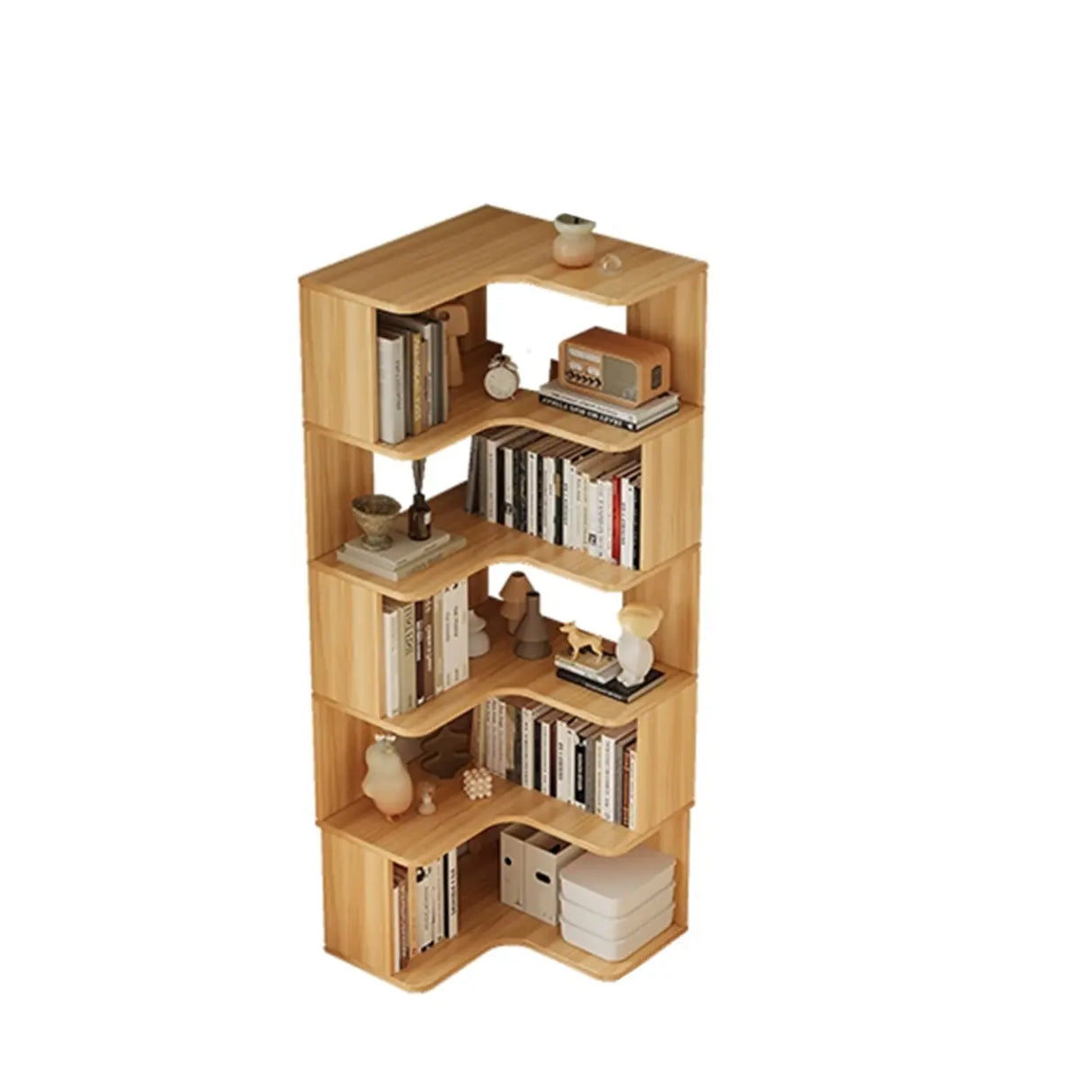 Modern Natural Wood Finish L-shape Corner Bookcase Image - 24