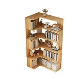 Modern Natural Wood Finish L-shape Corner Bookcase Image - 26