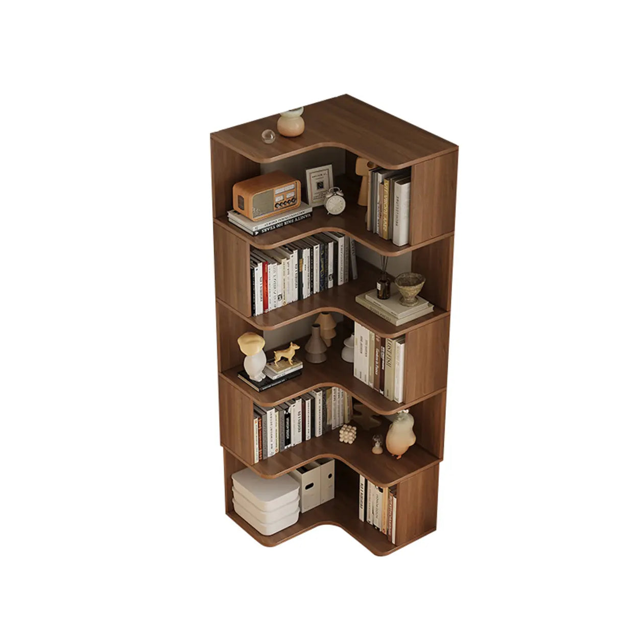 Modern Natural Wood Finish L-shape Corner Bookcase Image - 28