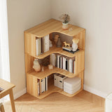 Modern Natural Wood Finish L-shape Corner Bookcase Image - 3