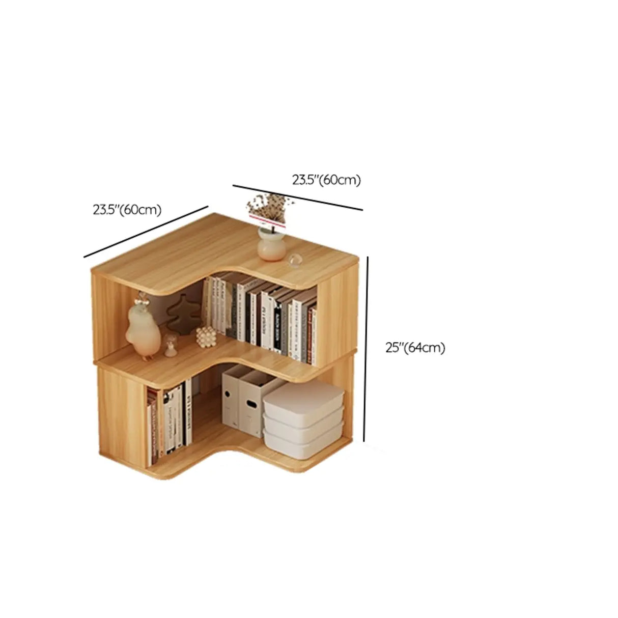 Modern Natural Wood Finish L-shape Corner Bookcase 