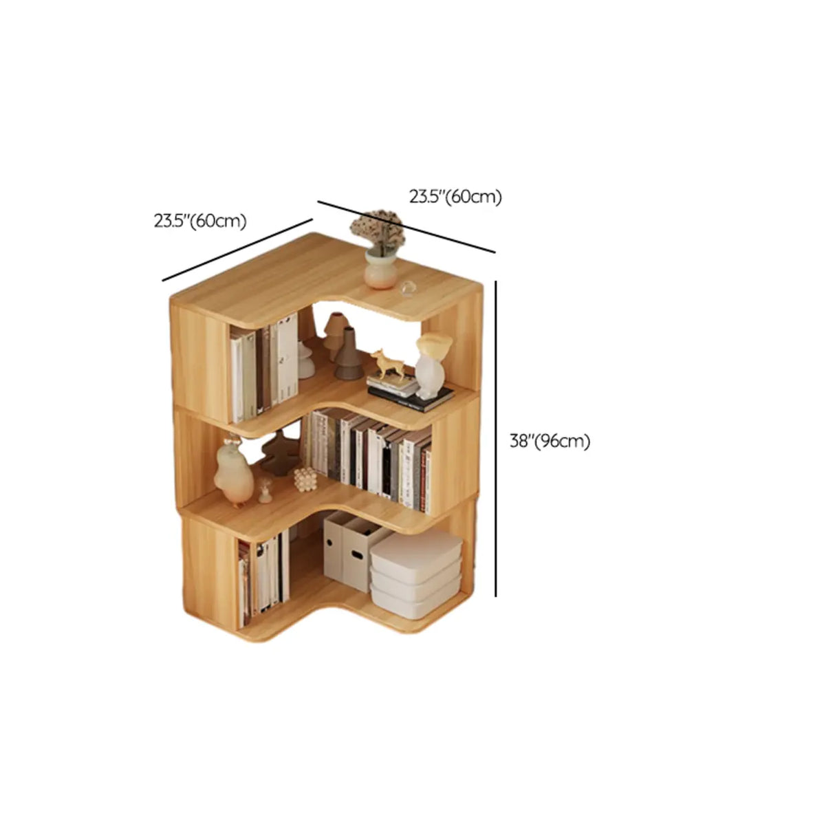 Modern Natural Wood Finish L-shape Corner Bookcase Image - 33