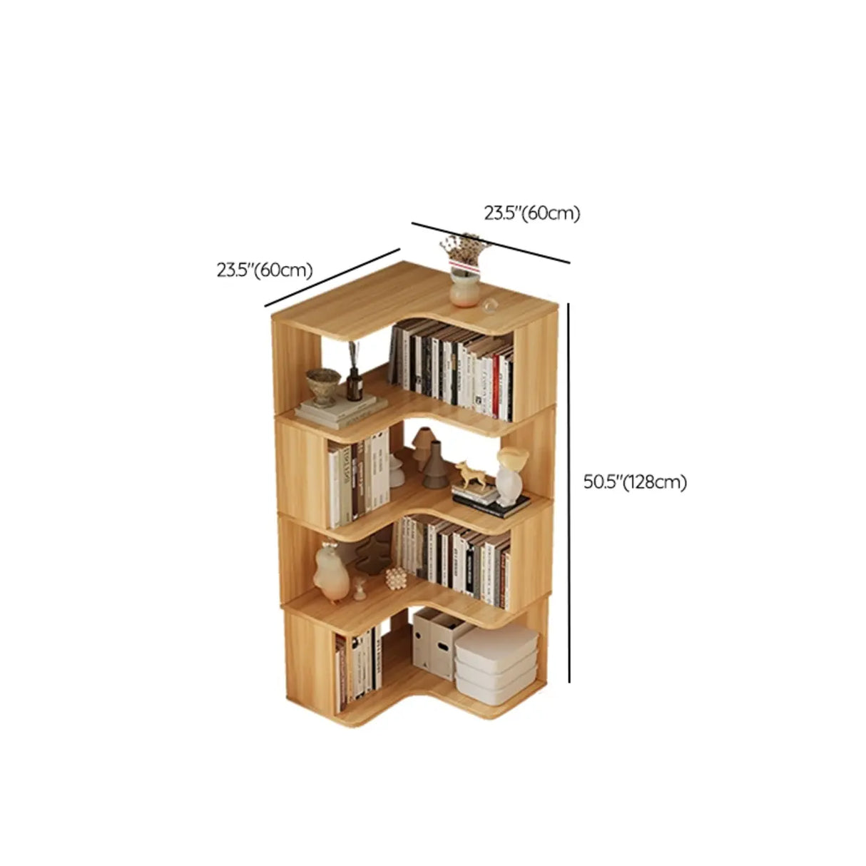 Modern Natural Wood Finish L-shape Corner Bookcase Image - 34