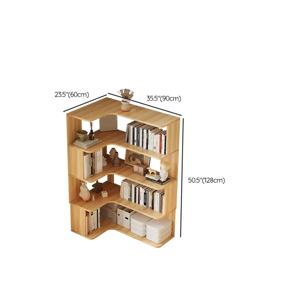 Modern Natural Wood Finish L-shape Corner Bookcase Image - 35