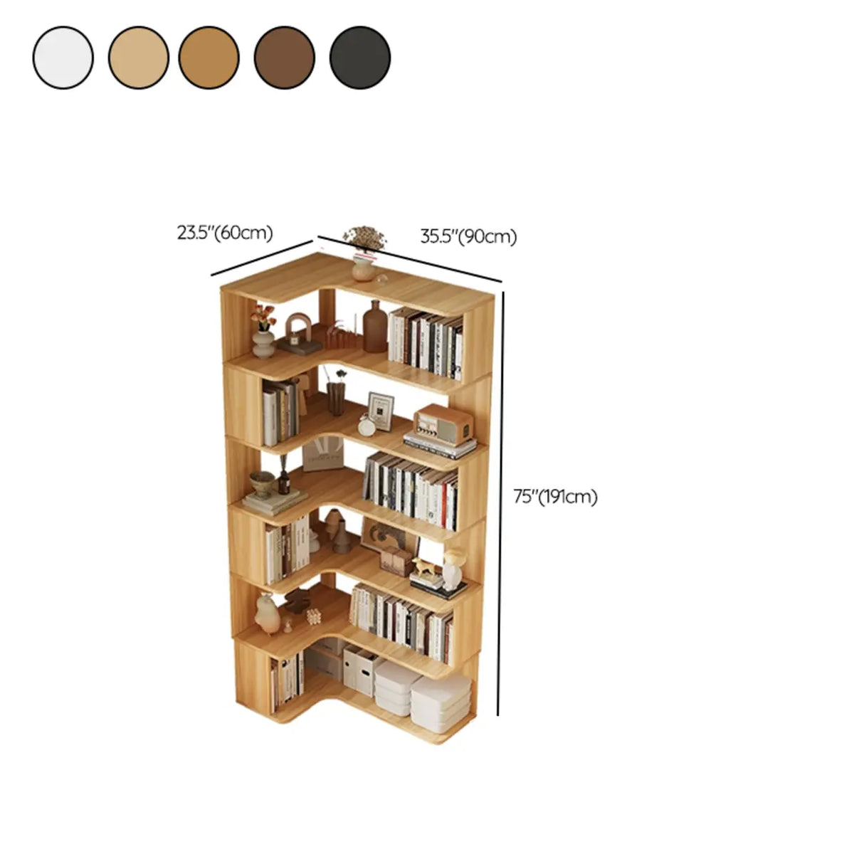 Modern Natural Wood Finish L-shape Corner Bookcase Image - 39