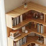 Modern Natural Wood Finish L-shape Corner Bookcase Image - 4
