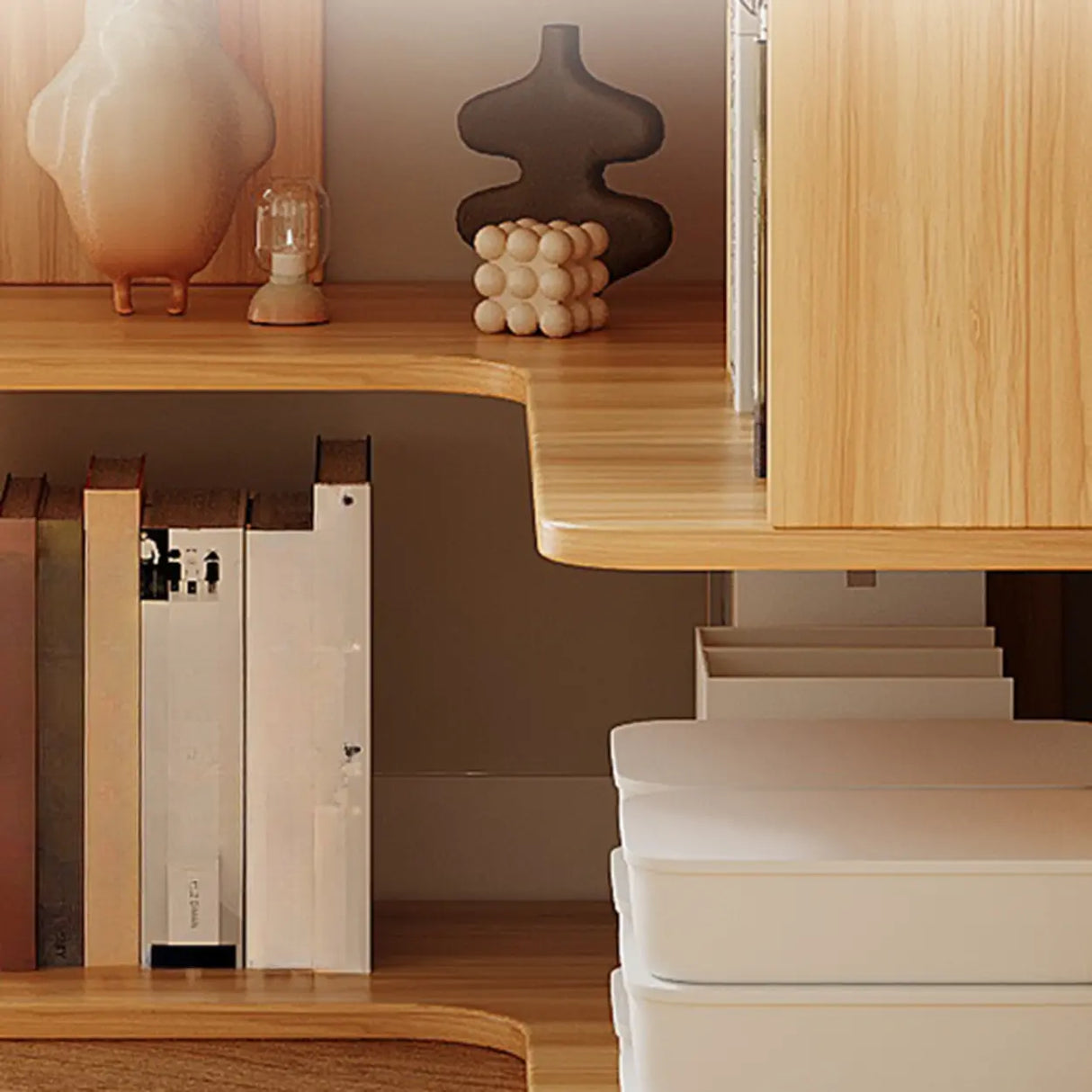 Modern Natural Wood Finish L-shape Corner Bookcase Image - 8