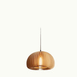 Modern Natural Wooden Pumpkin Slatted Pendant Lights Image - 11