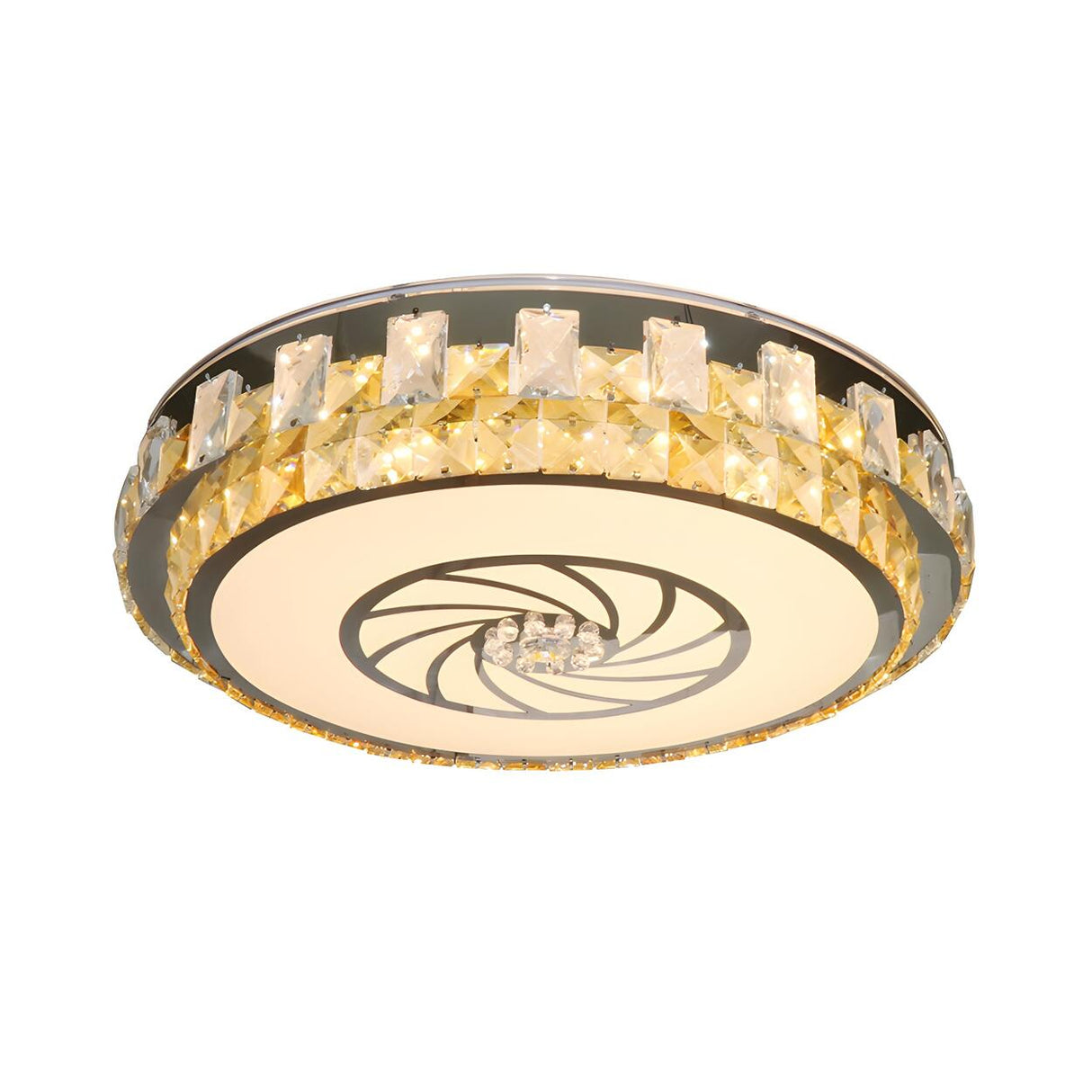 Modern Nickel Drum Beveled Crystal LED Flush Mount Lamp Image - 3