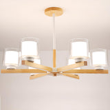 Modern Nordic Wood and Transparent Glass Cylinder Chandelier Image - 10