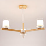 Modern Nordic Wood and Transparent Glass Cylinder Chandelier Image - 9