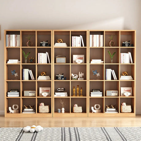 Modern Oak Vertical Multi-Size Wood Etagere Bookcase Image - 1