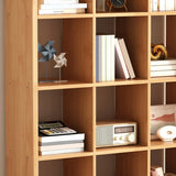 Modern Oak Vertical Multi-Size Wood Etagere Bookcase Image - 12