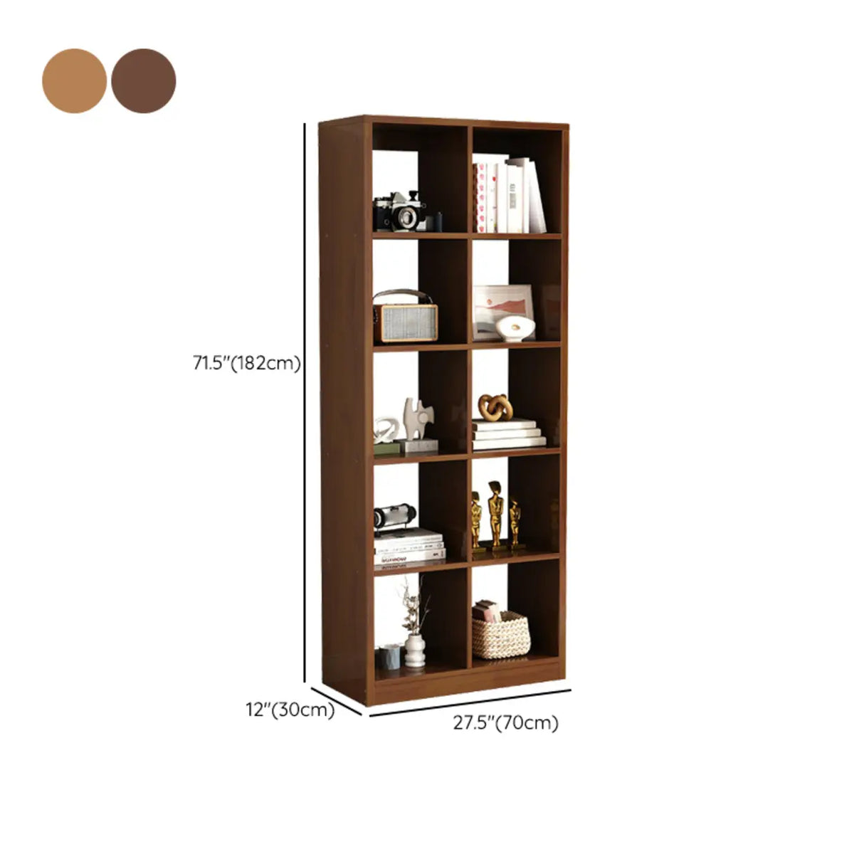 Modern Oak Vertical Multi-Size Wood Etagere Bookcase 