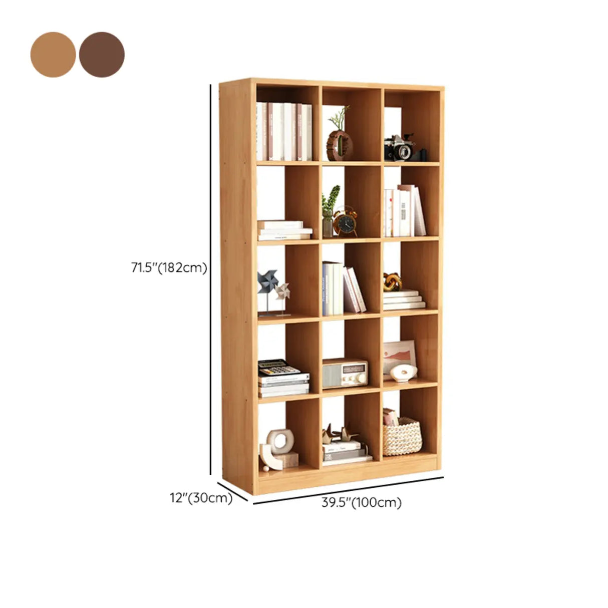 Modern Oak Vertical Multi-Size Wood Etagere Bookcase Image - 14