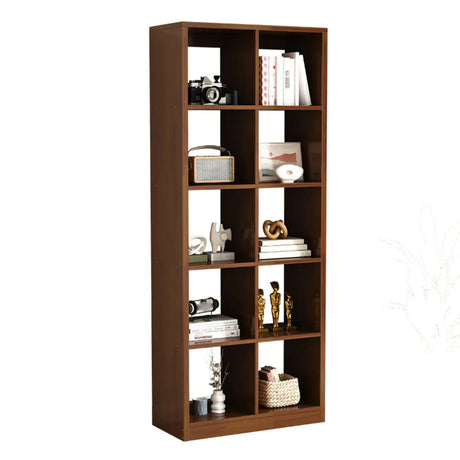 Modern Oak Vertical Multi-Size Wood Etagere Bookcase Image - 2