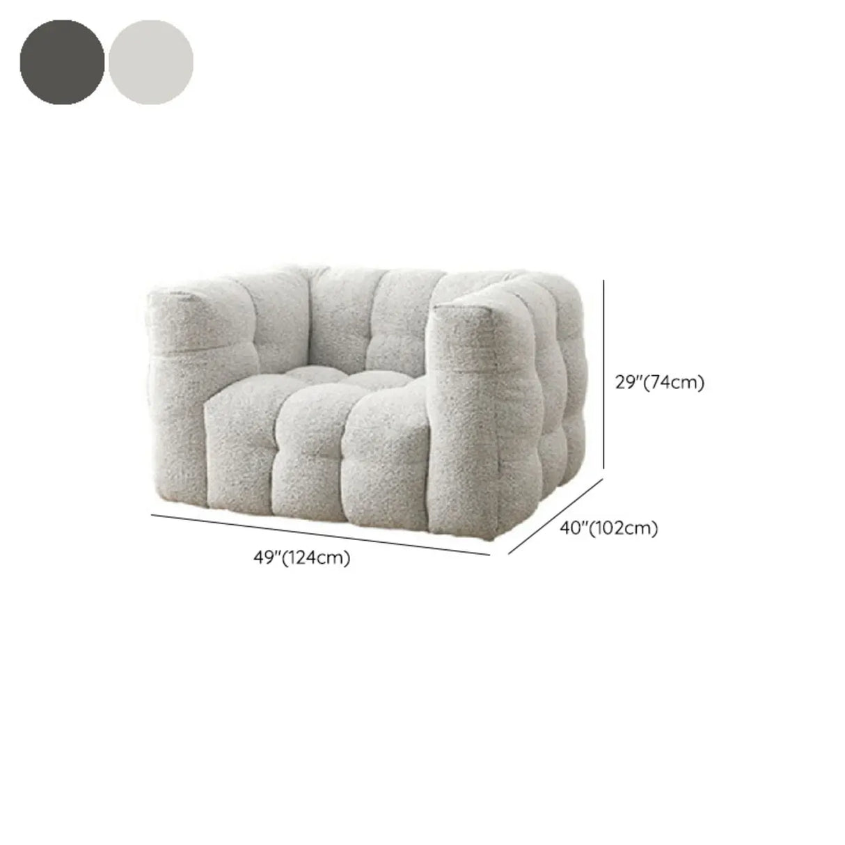 Modern Off-White Sherpa Tuxedo Arm Biscuit Back Sofa 