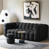 Modern Off-White Sherpa Tuxedo Arm Biscuit Back Sofa Image - 8