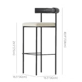 Modern Off-White Upholstered Low Back Metal Frame Bar Stools #size