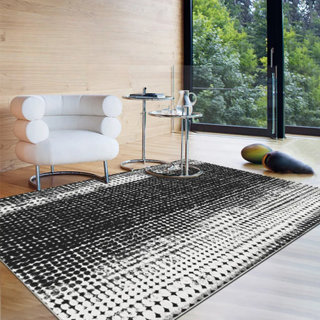 Modern Ombre Polka Dot Microfibre Black Area Rug Image - 1
