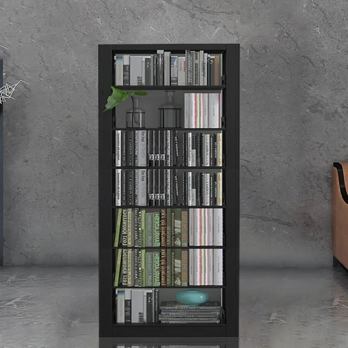 Modern Open Adjustable Shelves Steel Vertical Bookcase Image - 11