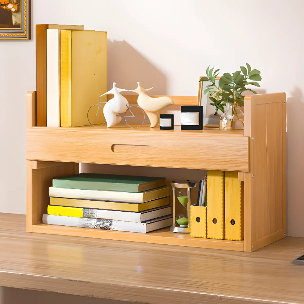 Modern Open Back Desktop Storage Rack Bamboo Bookcase Image - 10