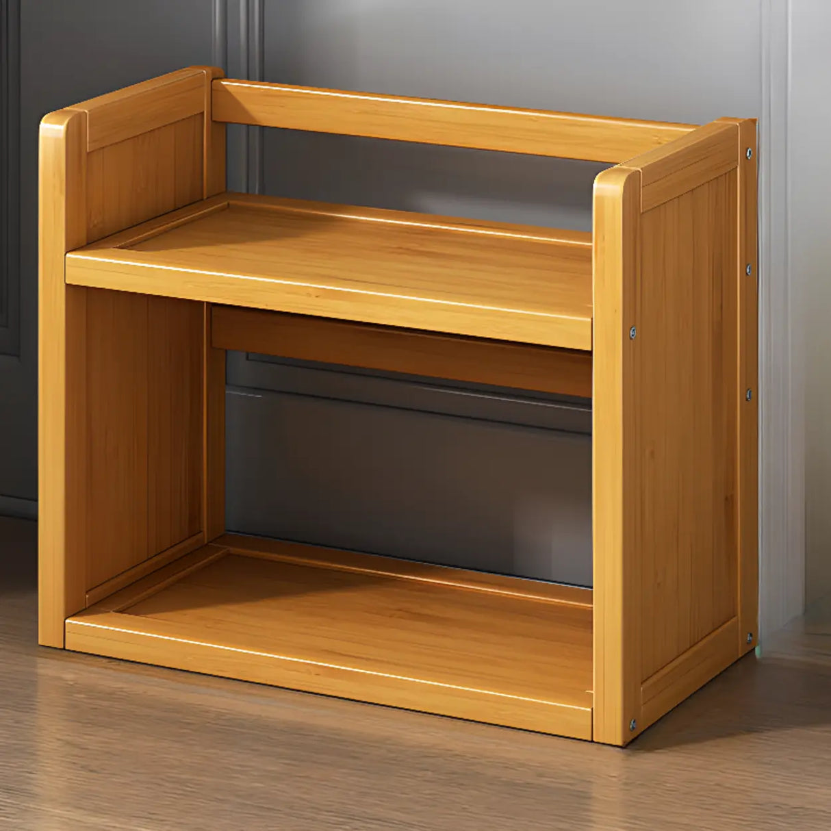 Modern Open Back Desktop Storage Rack Bamboo Bookcase Image - 11