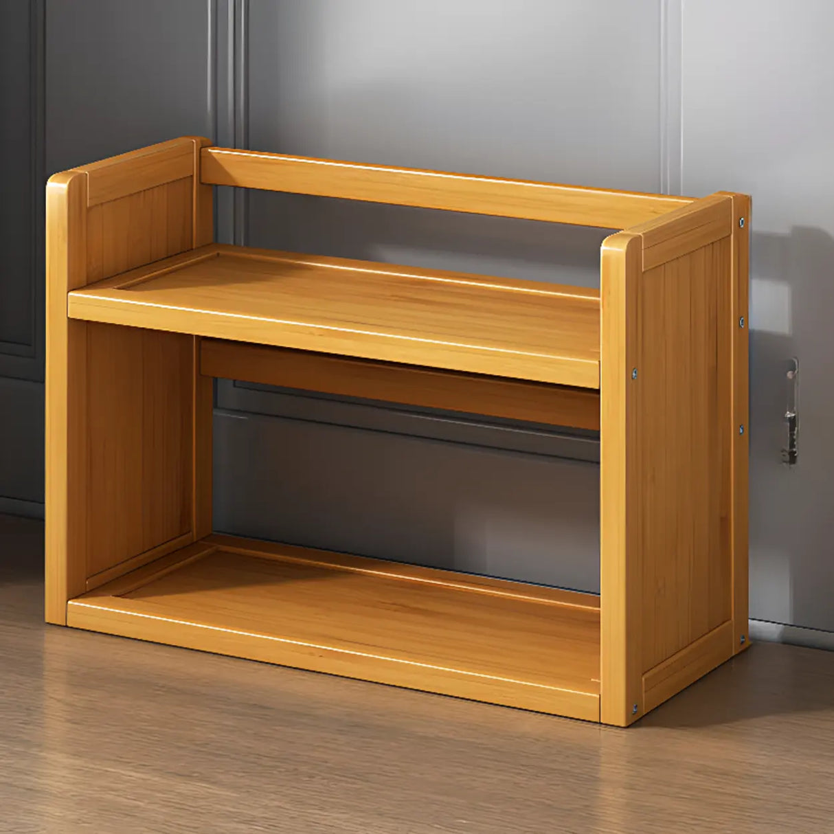 Modern Open Back Desktop Storage Rack Bamboo Bookcase Image - 12