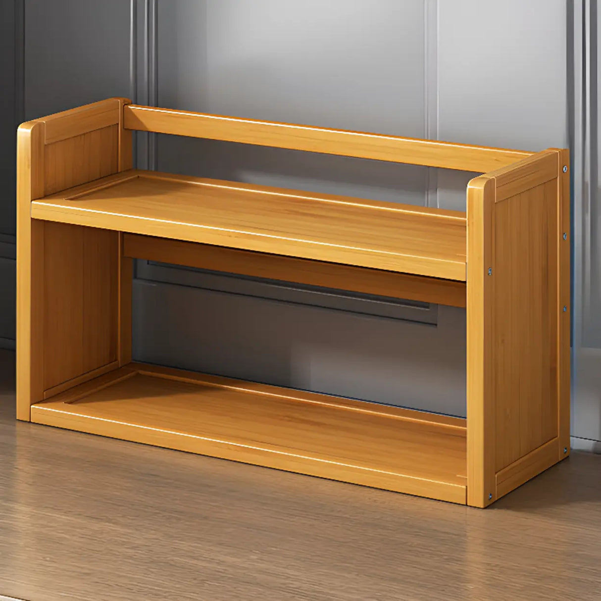 Modern Open Back Desktop Storage Rack Bamboo Bookcase Image - 13