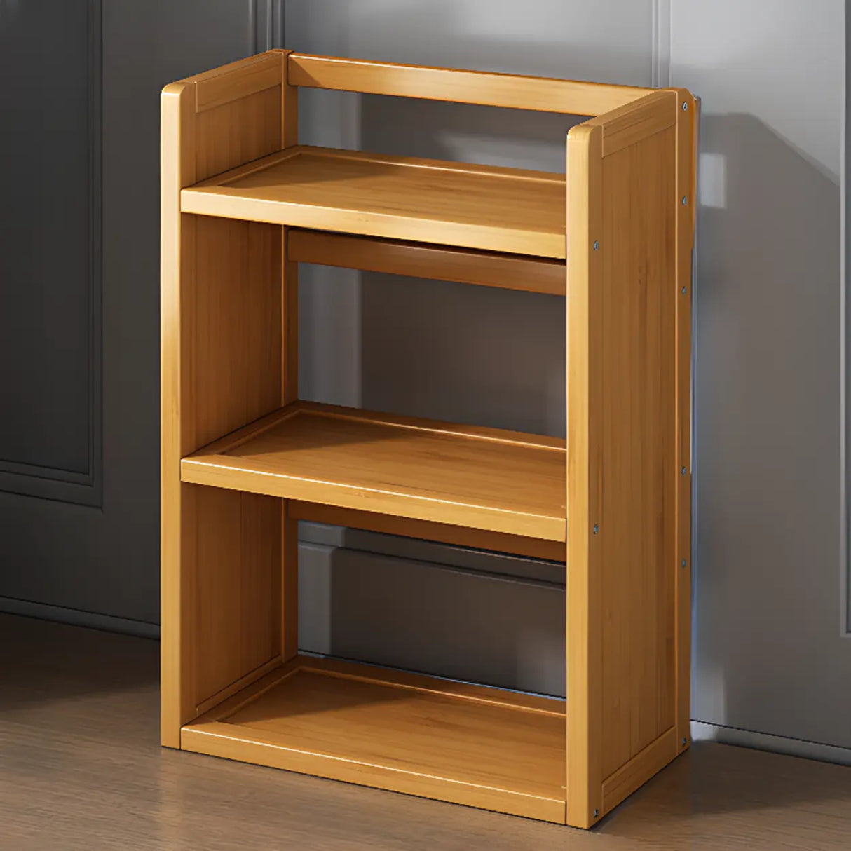 Modern Open Back Desktop Storage Rack Bamboo Bookcase Image - 14