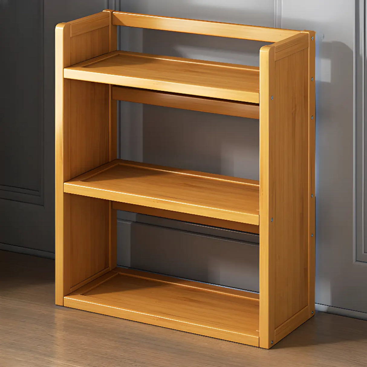 Modern Open Back Desktop Storage Rack Bamboo Bookcase Image - 15