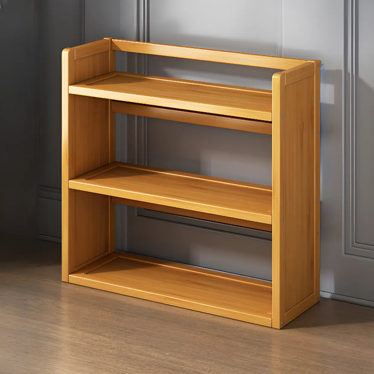 Modern Open Back Desktop Storage Rack Bamboo Bookcase Image - 16