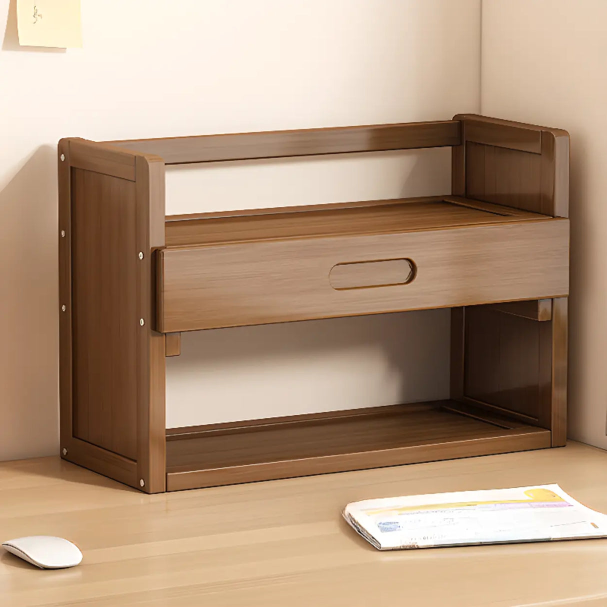 Modern Open Back Desktop Storage Rack Bamboo Bookcase Image - 17