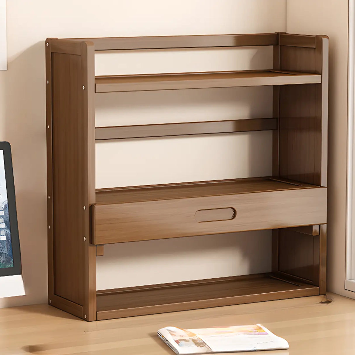 Modern Open Back Desktop Storage Rack Bamboo Bookcase Image - 19