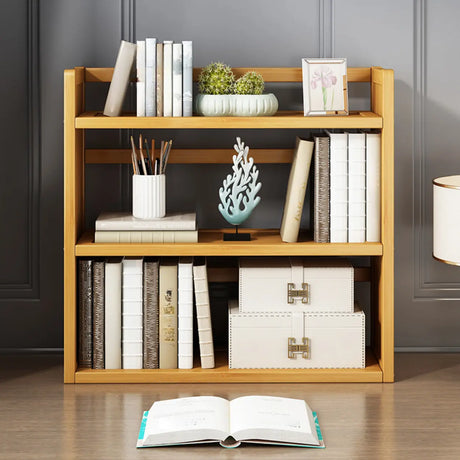 Modern Open Back Desktop Storage Rack Bamboo Bookcase Image - 2