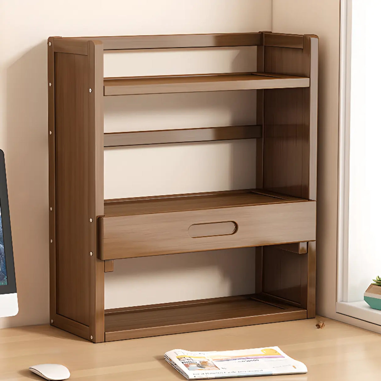 Modern Open Back Desktop Storage Rack Bamboo Bookcase Image - 21