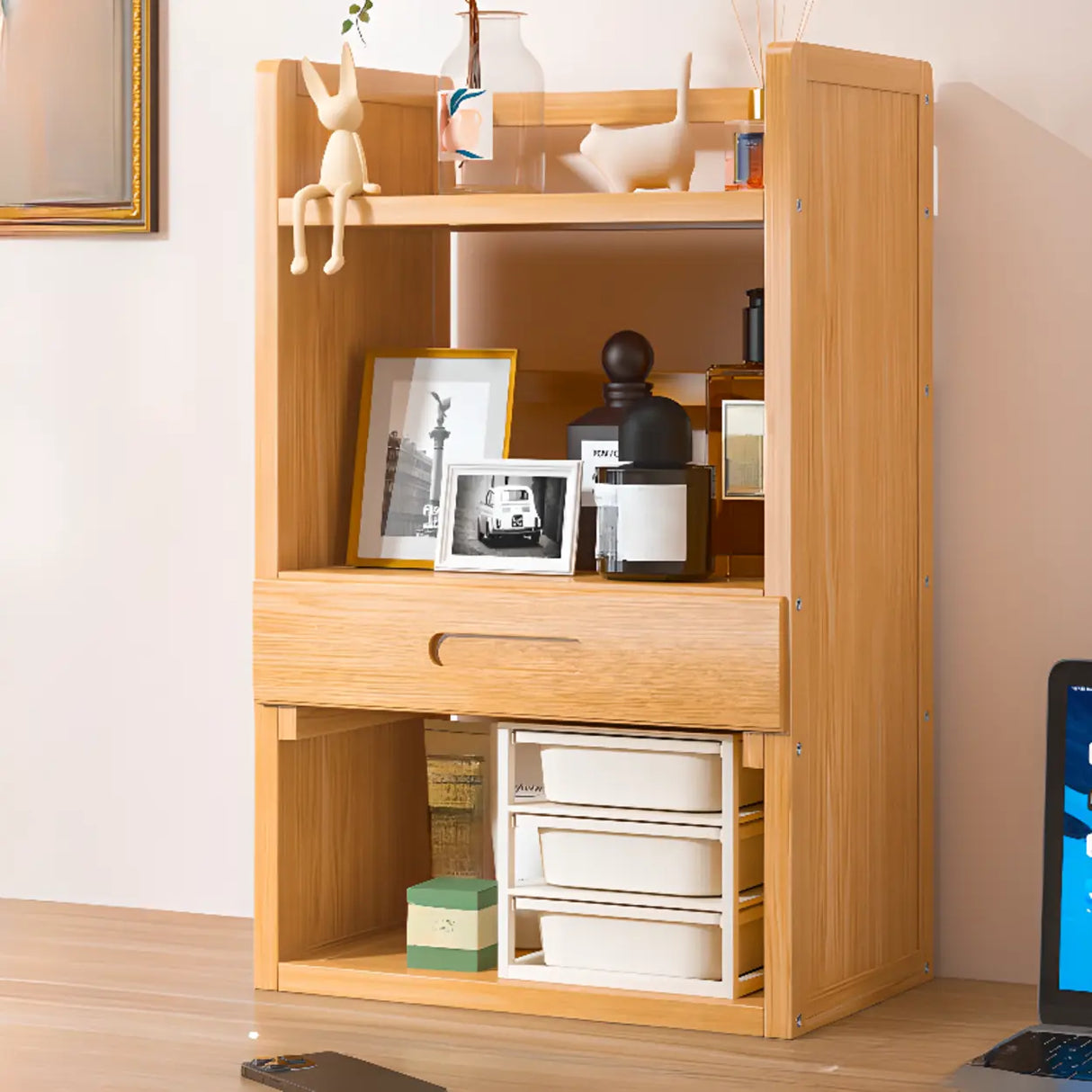 Modern Open Back Desktop Storage Rack Bamboo Bookcase Image - 4