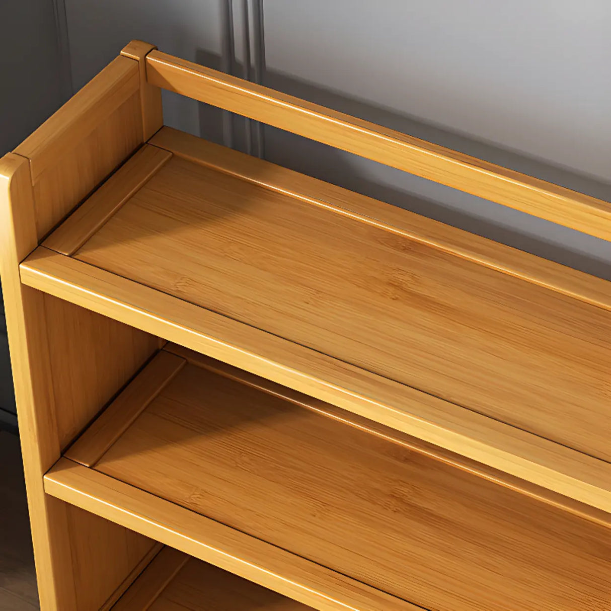Modern Open Back Desktop Storage Rack Bamboo Bookcase Image - 5