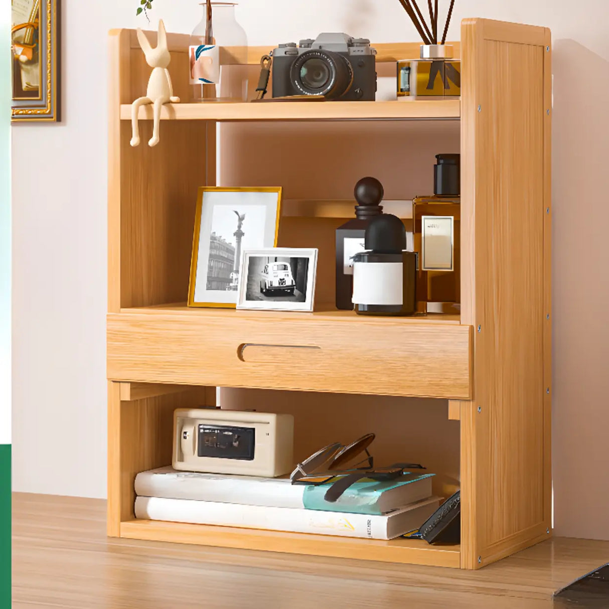 Modern Open Back Desktop Storage Rack Bamboo Bookcase Image - 6