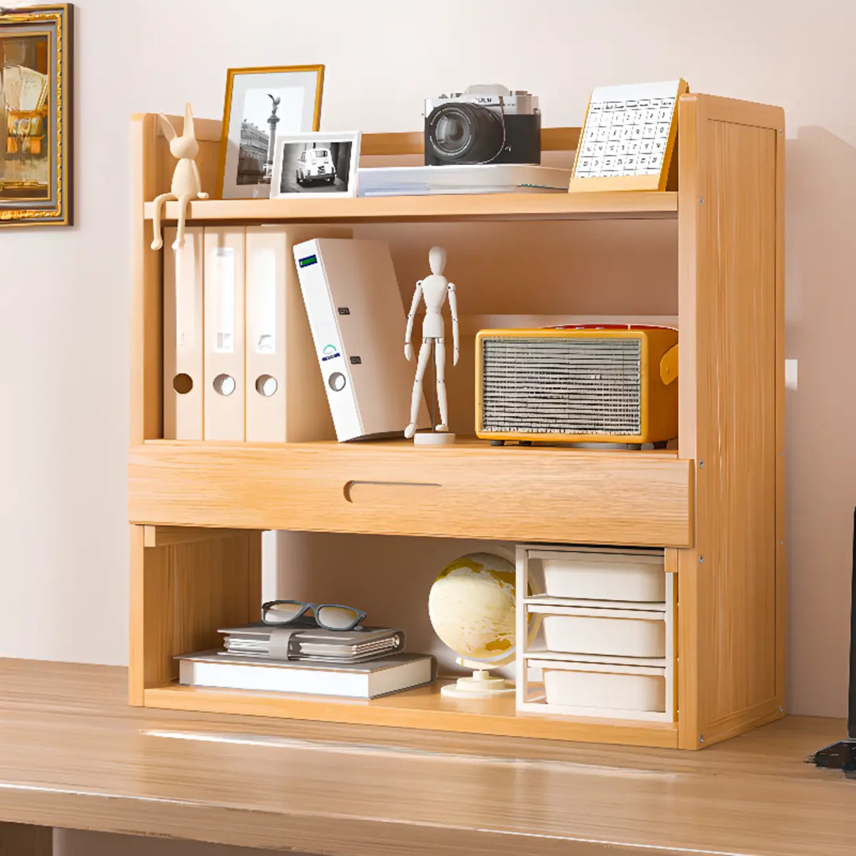 Modern Open Back Desktop Storage Rack Bamboo Bookcase Image - 7