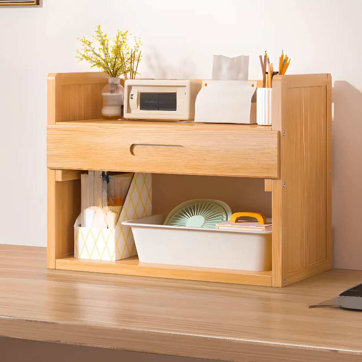 Modern Open Back Desktop Storage Rack Bamboo Bookcase Image - 9