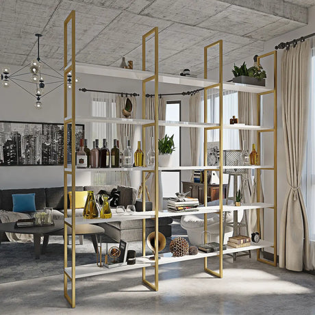 Modern Open-Back Iron Framed Etagere Bookcase Gold Image - 1