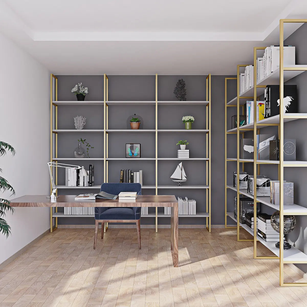 Modern Open-Back Iron Framed Etagere Bookcase Gold Image - 2