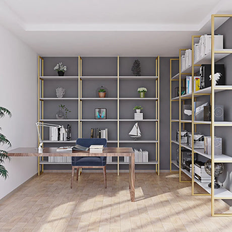 Modern Open-Back Iron Framed Etagere Bookcase Gold Image - 2