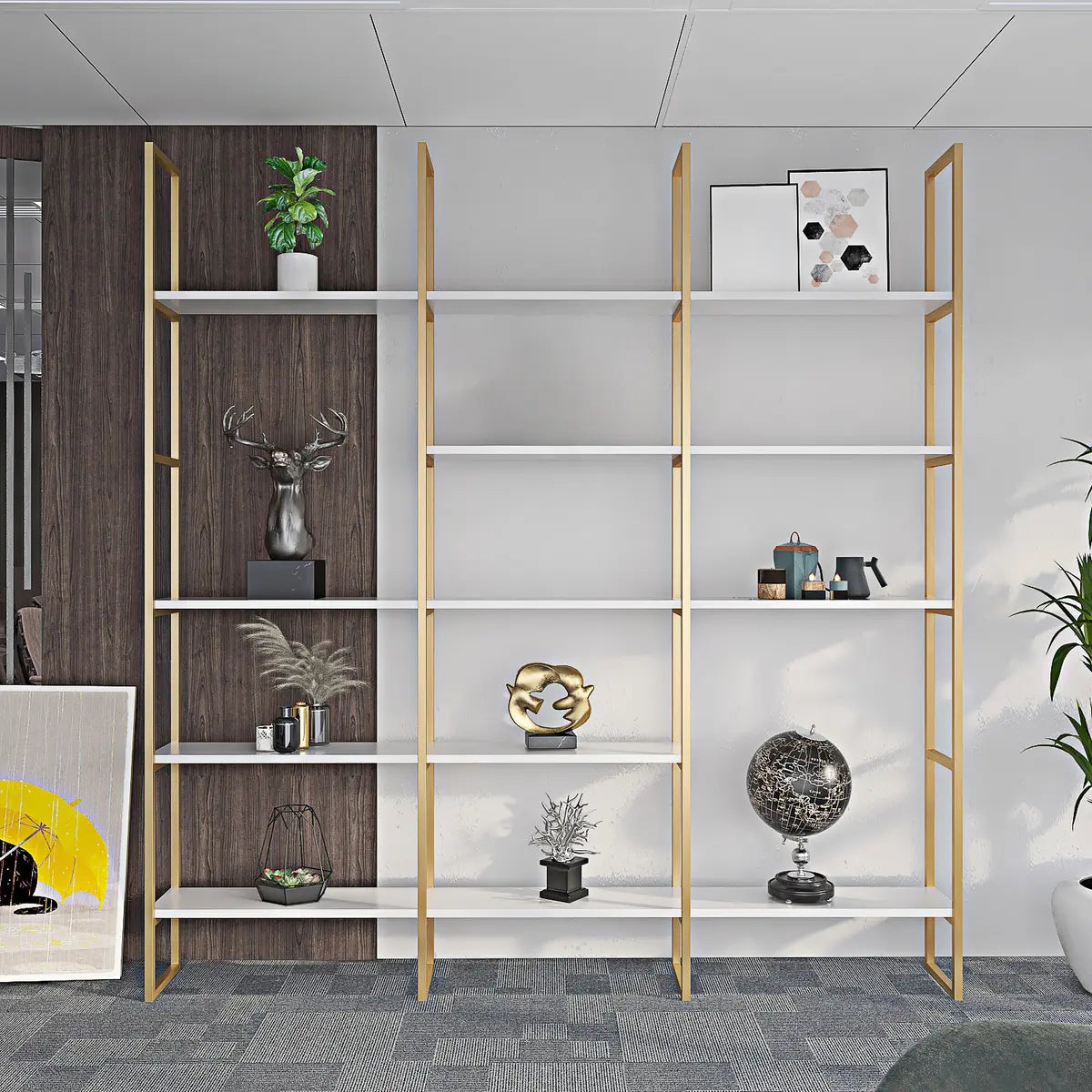 Modern Open-Back Iron Framed Etagere Bookcase Gold Image - 3